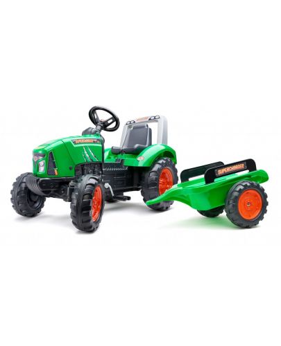 Детски трактор Falk -  Supercharger, с отварящ се капак, педали и ремарке, зелен - 1