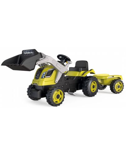 Детски трактор с педали и лопата Smoby Farmer XL - С ремарке, зелен - 1