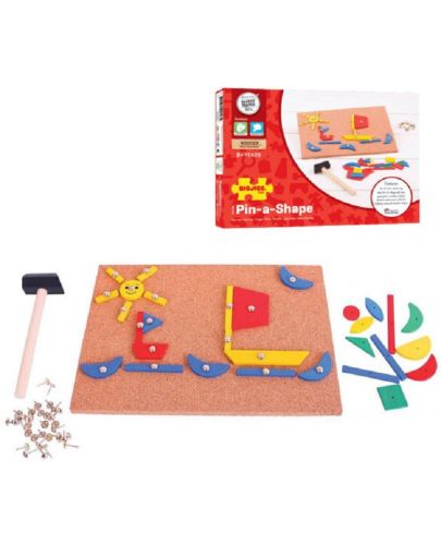 Детска дървена игра Bigjigs - Мозайка с чукче и пинчета - 2