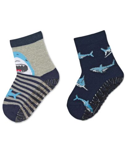 Детски чорапи със силиконова подметка Sterntaler - С акули, 23/24 размер, 2-3 години, 2 чифта - 1