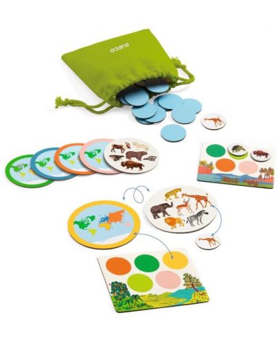 Детска игра с карти Djeco - Животните по света - 2