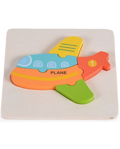 Детски дървен пъзел Moni Toys - Самолет, 5 части - 1