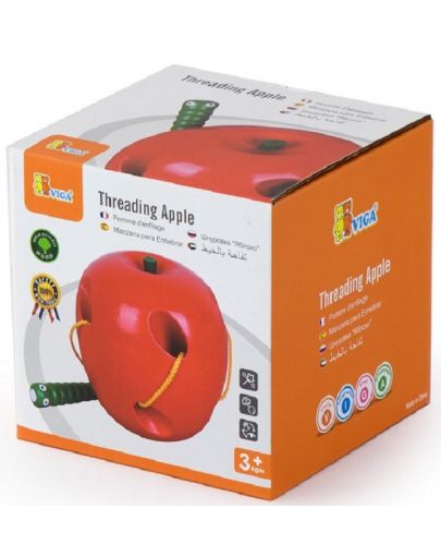 Детска играчка Viga - Дървена ябълка с червейче - 1