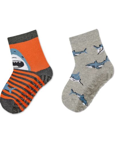 Детски чорапи със силикон Sterntaler - С акули, 17/18, 6-12 месеца, 2 чифта - 1