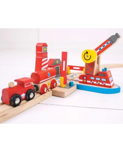Детски дървен комплект Bigjigs - Морско влаково спасяване при пожар - 4