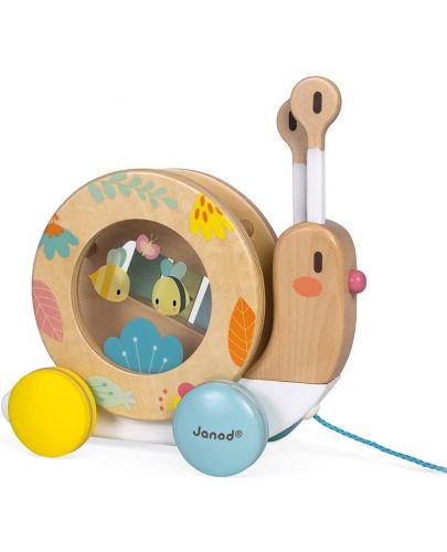 Детска играчка Janod - Охлюв за дърпане, Pure - 1