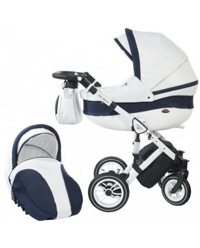 Детска количка 2 в 1 Baby Merc - Style, бяло и тъмносиньо - 1