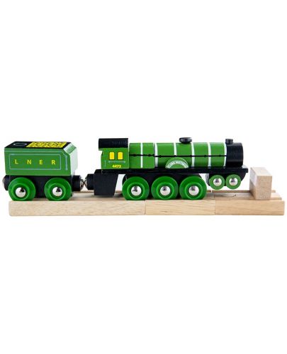 Детска дървена играчка Bigjigs - Парен локомотив, зелен - 1