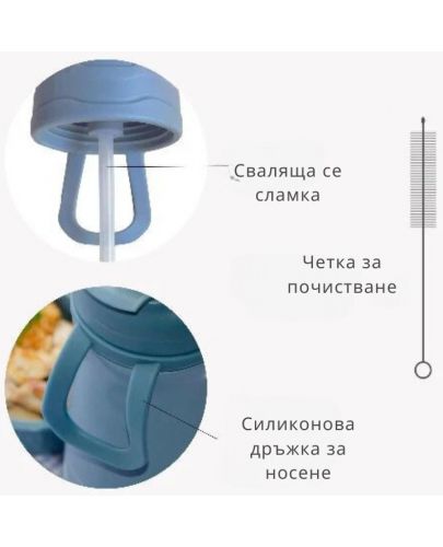 Детски термос със сламка Nuvita - 350 ml, Powder Blue - 4