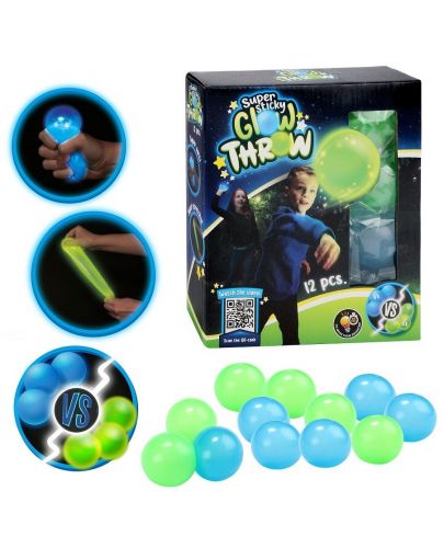 Детска игра Ttoys - Лепкави топки Glow Throw, 12 броя - 1