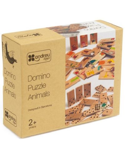 Детска дървена игра Andreu toys - Домино-пъзел, животни - 1