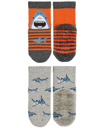 Детски чорапи със силикон Sterntaler - С акули, 17/18, 6-12 месеца, 2 чифта - 2