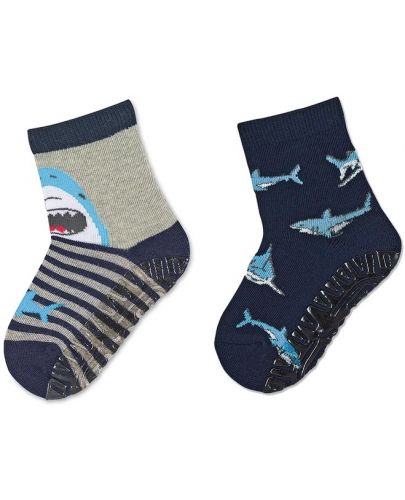 Детски чорапи със силиконова подметка Sterntaler - С акули, 17/18, 6-12 месеца, 2 чифта - 1