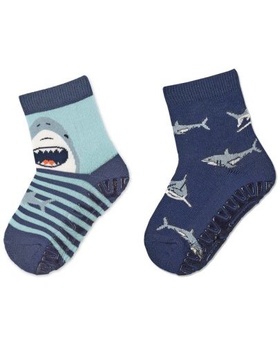Детски чорапи със силиконова подметка Sterntaler - С акули, 19/20, 12-18 месеца, 2 чифта - 1