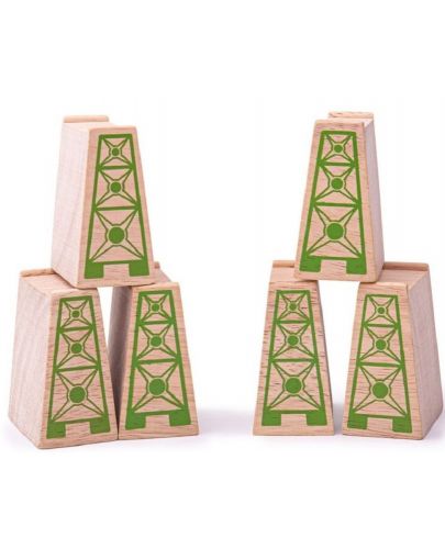 Детска играчка Bigjigs - Дървени блокчета за повдигане на релси, 12 броя - 1