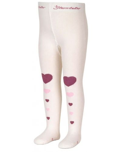 Детски памучен чорапогащник Sterntaler - Сърца, 92 cm, 2-3 години, екрю - 1