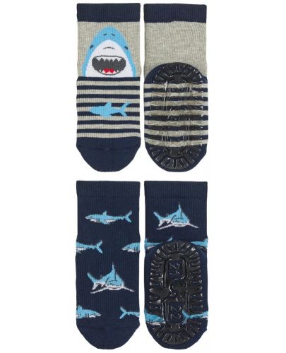 Детски чорапи със силиконова подметка Sterntaler - С акули, 17/18, 6-12 месеца, 2 чифта - 2