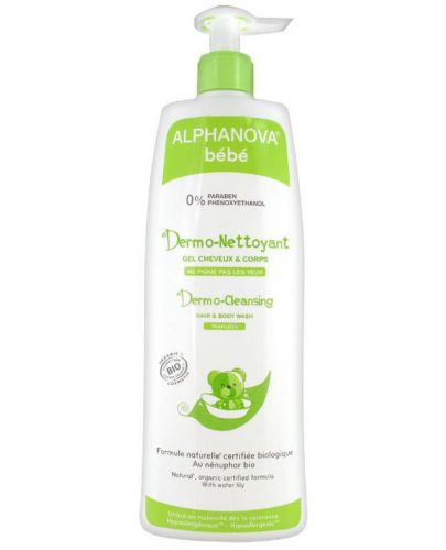 Дермопочистващ гел за бебета Alphanova Bebe - За коса и тяло, 500 ml  - 1