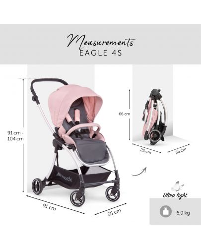 Бебешка лятна количка Hauck Eagle 4S, Pink/Grey, розова - 11