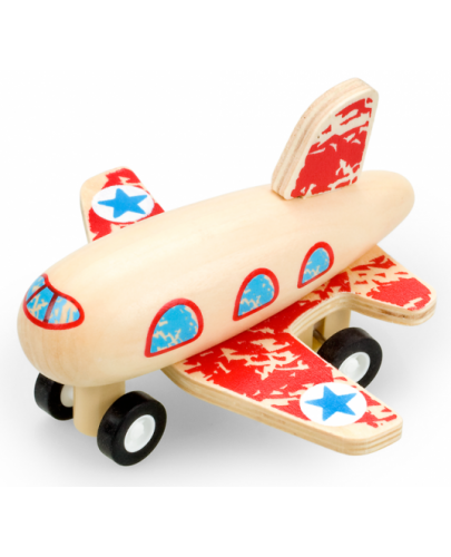 Детски дървен самолет Pino - Със задвижващ механизъм, червен - 1