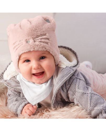 Детска зимна ушанка Sterntaler - Коте, 39 cm, 3-4 месеца, розова - 5