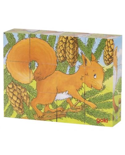 Детски дървени кубчета Goki - Горски животни - 3