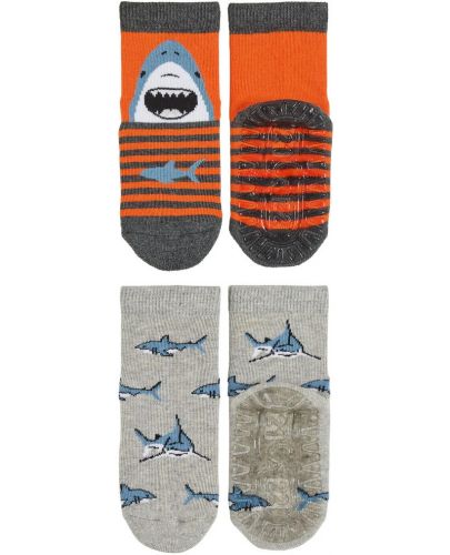 Чорапи със силиконова подметка Sterntaler - С акули, 19/20 размер, 12-18 месеца, 2 чифта - 2