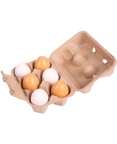 Детска дървена играчка Bigjigs - Яйца в картонена кутия, 6 броя - 1