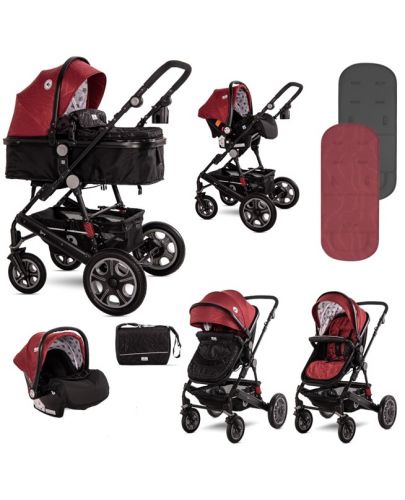 Детска комбинирана количка 3в1 Lorelli - Lora Set, червена - 1
