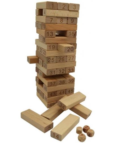 Детска игра Raya Toys - Дървена кула с цифри Дженга, 51 части - 1