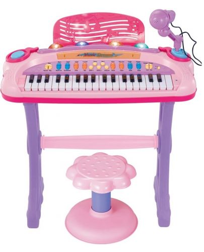 Детско пиано със стол и микрофон My Piano, 37 клавиша, розово - 1
