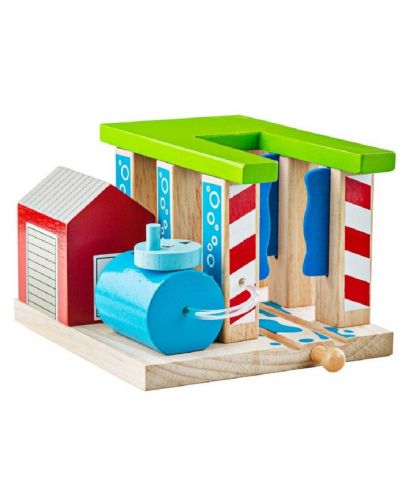 Детска дървена играчка Bigjigs - Автомивка за влакове - 2