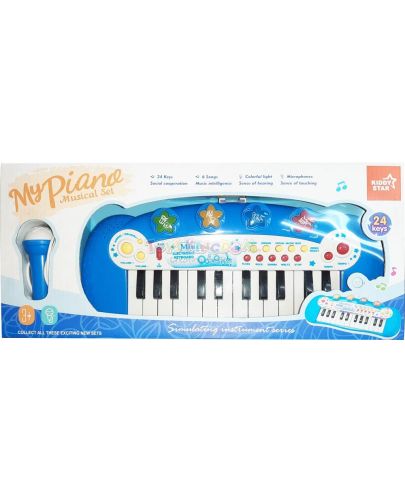 Детска йоника с микрофон My Piano, 24 клавиша, синя - 2