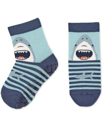 Детски чорапи със силиконова подметка Sterntaler - С акули, 23/24, 2-3 години, 2 чифта - 2