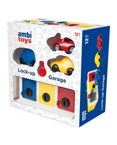Детски комплект за игра Ambi Toys - Гараж с ключалки и три колички - 1