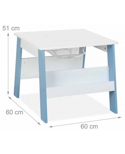 Детска дървена маса с 2 столчета и място за съхранение Ginger Home - Бяла със синьо - 4