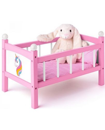 Детско дървено легло за кукли Woody със завивки  - Еднорог - 1