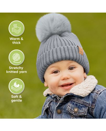 Детска зимна шапка KeaBabies - 6-36 месеца, сива, 2 броя - 4