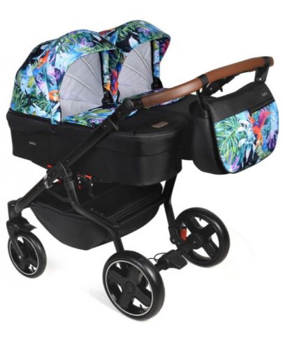 Детска количка за близнаци Dorjan - Quick Twin 2в1, тропически мотиви - 1