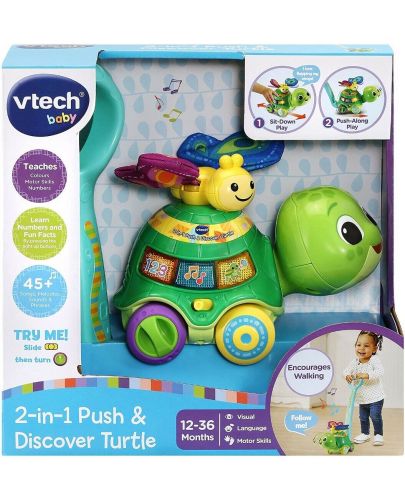 Детска играчка Vtceh - Интерактивна костенурка за дърпане, 2 в 1 - 1