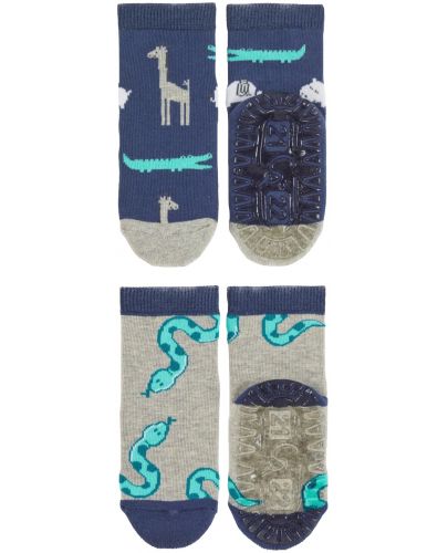 Детски чорапи със силиконова подметка Sterntaler - С животни, 23/24 размер, 2-3 години, 2 чифта - 2