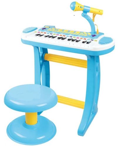 Детско пиано със стол и микрофон Baoli Melody, 31 клавиша, синьо - 1