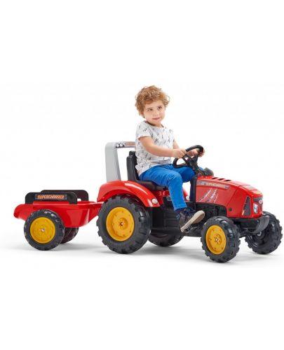 Детски трактор Falk - С отварящ се капак, педали и ремарке, червен - 2
