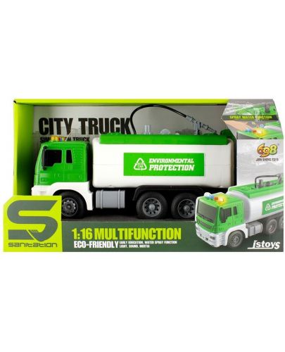 Детска играчка Raya Toys Truck Car - Водоноска, 1:16, със специални ефекти, зелена - 3