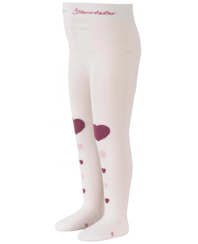 Детски памучен чорапогащник Sterntaler - Сърца, 92 cm, 2-3 години, екрю - 2