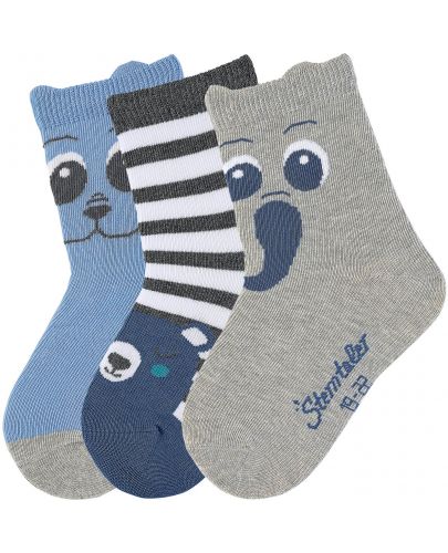 Детски чорапи Sterntaler - Животинки, 17-18 размер, 3 чифта, сиво-сини - 1