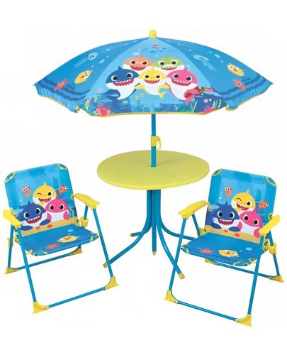 Детски градински комплект Fun House - Маса със столчета и чадър, Baby Shark - 1