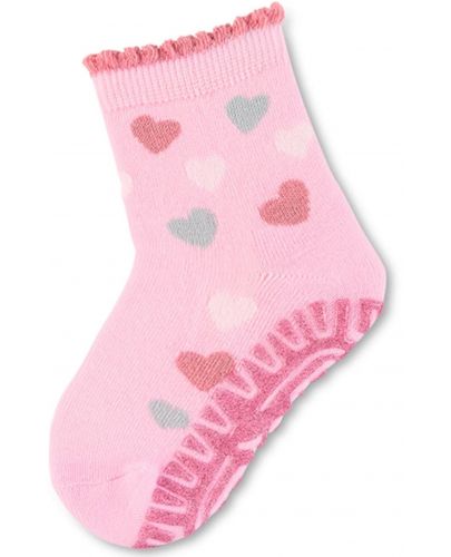 Детски чорапи със силиконова подметка Sterntaler - На сърчица, 25/26 размер, 3-4 години, розови - 1