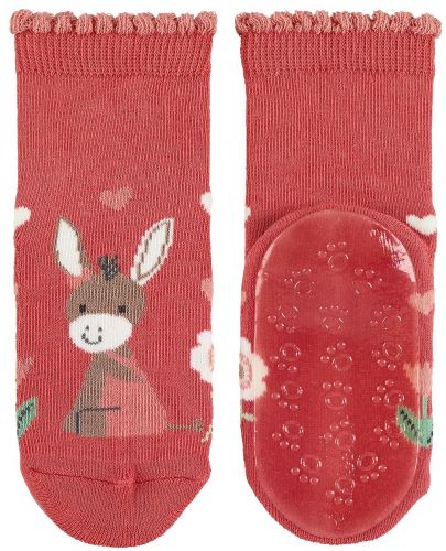 Детски чорапи със силиконова подметка Sterntaler - С магаренце, 23/24, 2-3 години, червени - 2