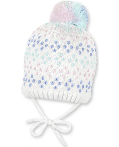 Детска плетена шапка с пискюл Sterntaler - 39 cm, 3-4 месеца, бяла - 1